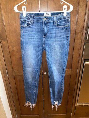 PAIGE Verdugo Skinny Jeans Size 28 Flo Destructed Raw Frayed Hem Blue Denim